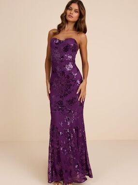 Lulus Mayley Purple Sequin Strapless Maxi Dress - Size S